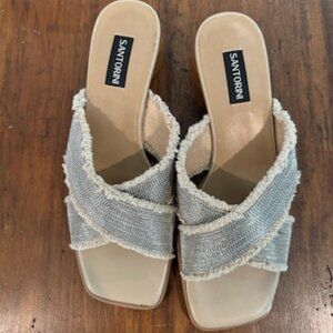 Santorini Silver Beaded Sandals With A Small Round Heel